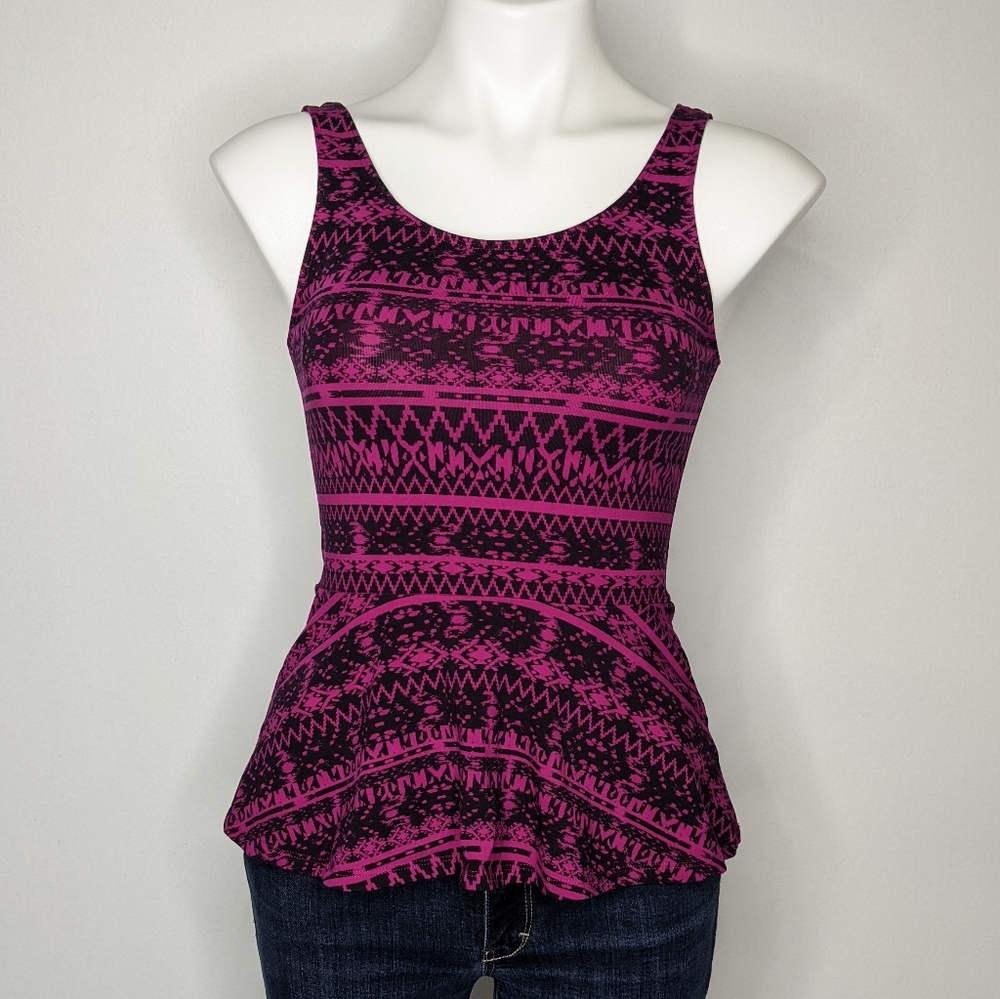 Express pink & black peplum tank top S